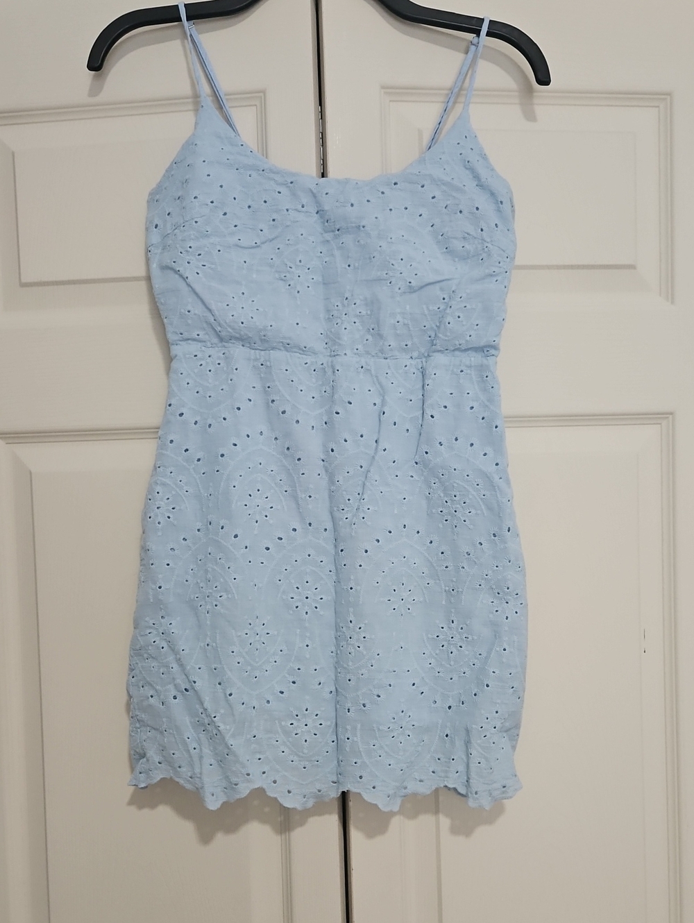 Lulu's Light Blue Eyelet Mini Dress with Spaghetti Straps